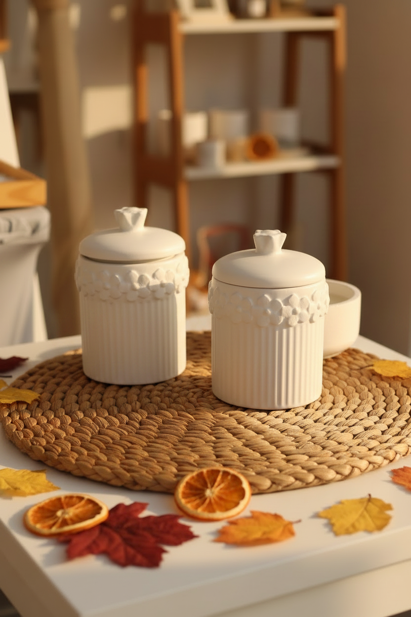 Tarros cerámicos blancos con tapa