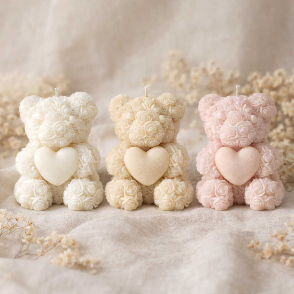 Vela Decorativa Osito Floral con Corazón