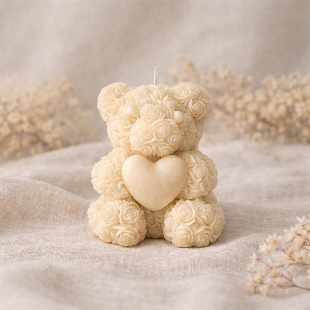 Vela Decorativa Osito Floral con Corazón