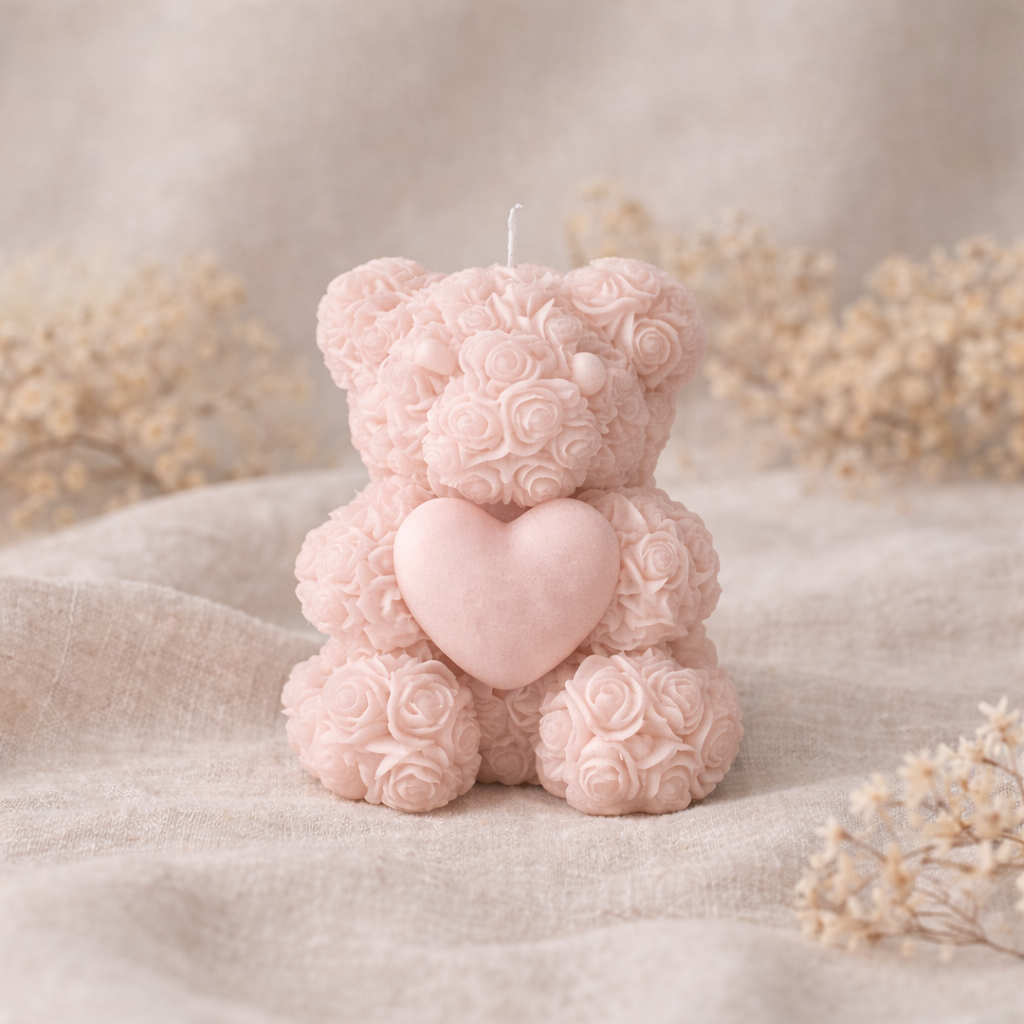 Vela Decorativa Osito Floral con Corazón