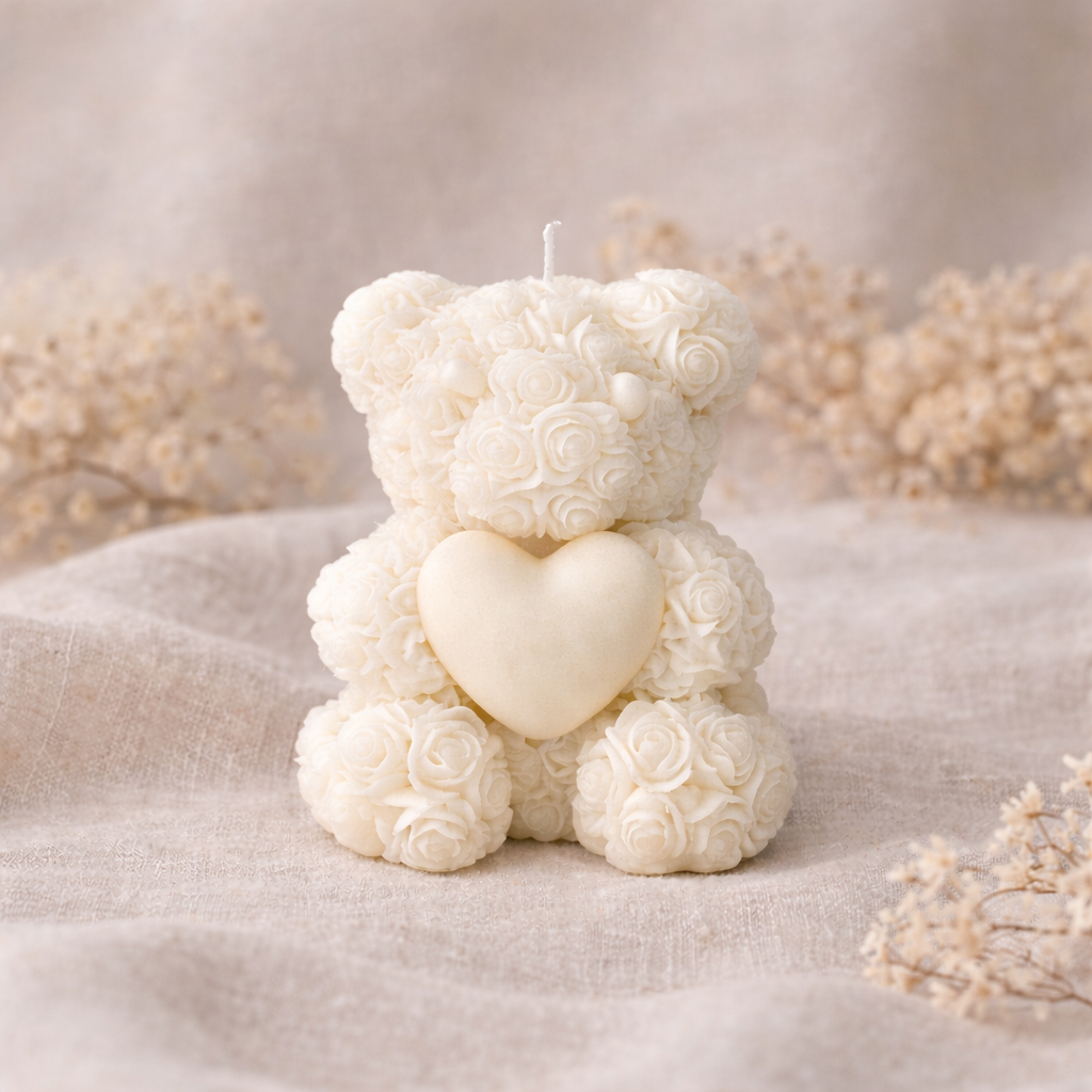 Vela Decorativa Osito Floral con Corazón