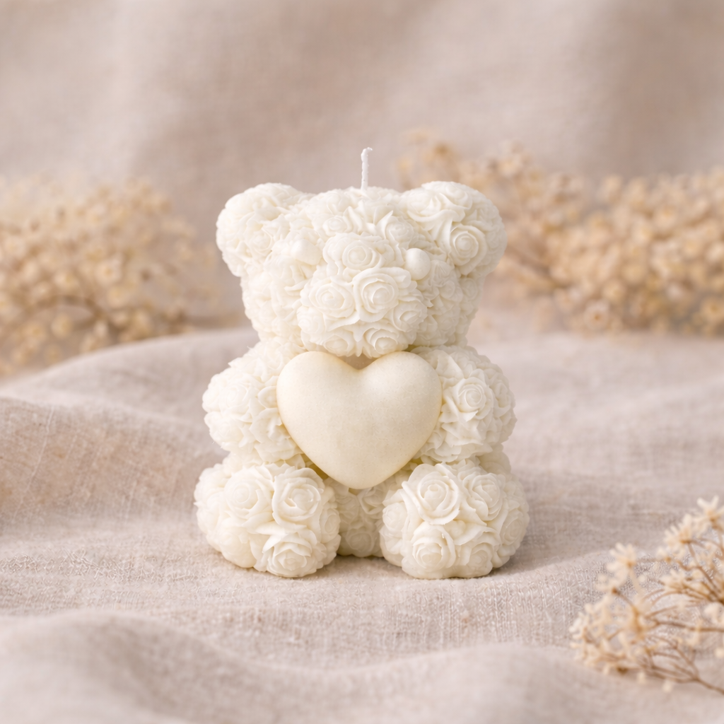 Vela Decorativa Osito Floral con Corazón
