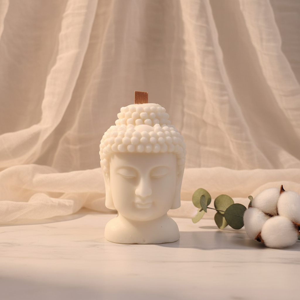Vela Buda artesanal con gasa y flores naturales